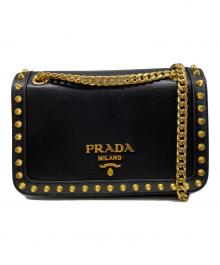 PRADA（プラダ）の古着「スタッズチェーンショルダーバッグ」｜ブラック