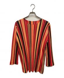PLEATS PLEASE（プリーツプリーズ）の古着「プリーツカットソー」｜レッド×オレンジ