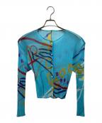 PLEATS PLEASEプリーツプリーズ）の古着「ペイント柄プリーツカーディガン」｜ブルー