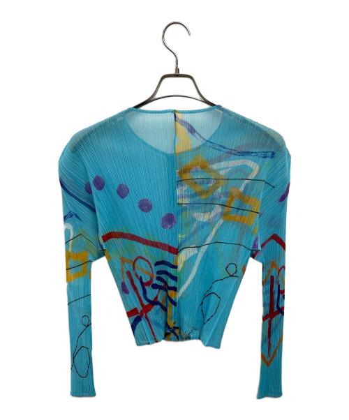 PLEATS PLEASE（プリーツプリーズ）PLEATS PLEASE (プリーツプリーズ) ペイント柄プリーツカーディガン ブルー サイズ:3の古着・服飾アイテム