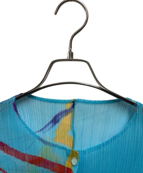 PLEATS PLEASE（プリーツプリーズ）PLEATS PLEASE (プリーツプリーズ) ペイント柄プリーツカーディガン ブルー サイズ:3の古着・服飾アイテム