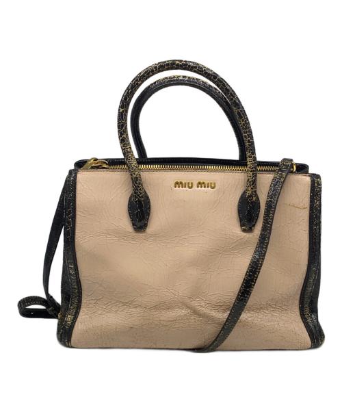 MIU MIU（ミュウミュウ）MIU MIU (ミュウミュウ) クラッシュ加工2WAYバッグ ピンク×ブラックの古着・服飾アイテム