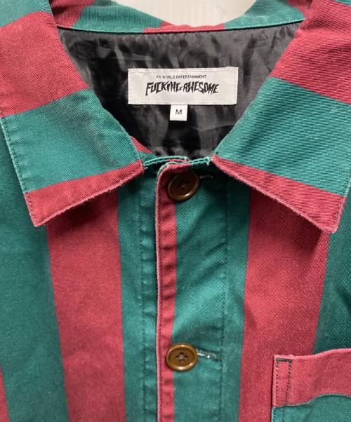 FUCKING AWESOME（ファッキンオーサム）FUCKING AWESOME (ファッキンオーサム) Filigree Striped Chore Jacket グリーン×レッド サイズ:Mの古着・服飾アイテム