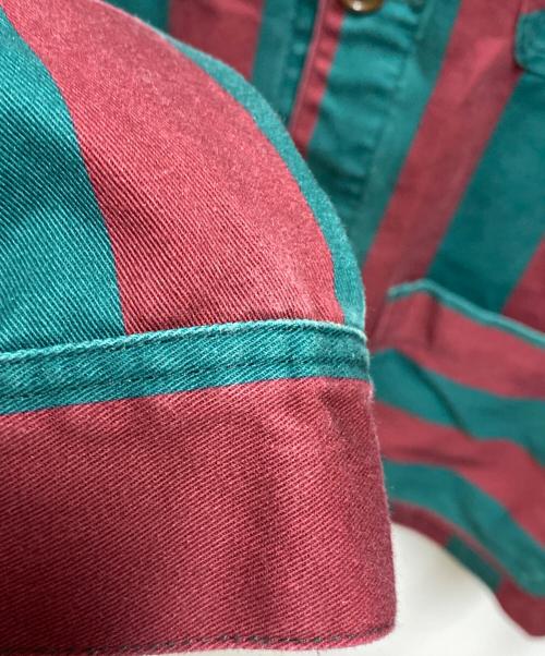 FUCKING AWESOME（ファッキンオーサム）FUCKING AWESOME (ファッキンオーサム) Filigree Striped Chore Jacket グリーン×レッド サイズ:Mの古着・服飾アイテム