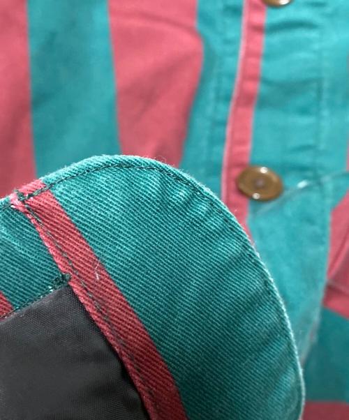 FUCKING AWESOME（ファッキンオーサム）FUCKING AWESOME (ファッキンオーサム) Filigree Striped Chore Jacket グリーン×レッド サイズ:Mの古着・服飾アイテム