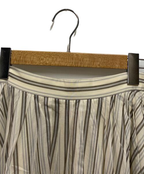 ebure（エブール）ebure (エブール) コットン シルク ストライプ タック フレアスカート ベージュ サイズ:38の古着・服飾アイテム