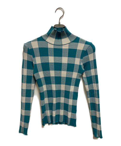 LE CIEL BLEU（ルシェルブルー）LE CIEL BLEU (ルシェルブルー) チェック ハイネックリブニット ブルー サイズ:Sの古着・服飾アイテム