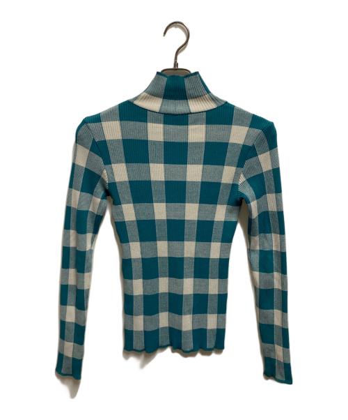 LE CIEL BLEU（ルシェルブルー）LE CIEL BLEU (ルシェルブルー) チェック ハイネックリブニット ブルー サイズ:Sの古着・服飾アイテム
