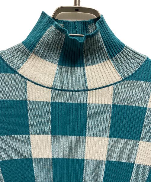 LE CIEL BLEU（ルシェルブルー）LE CIEL BLEU (ルシェルブルー) チェック ハイネックリブニット ブルー サイズ:Sの古着・服飾アイテム