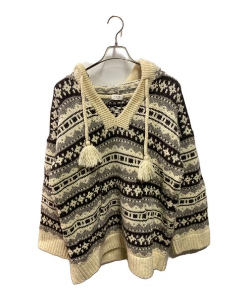 CELINE（セリーヌ）CELINE (セリーヌ) Baja fair isle Shetland wool hoodie ベージュ サイズ:Sの古着・服飾アイテム