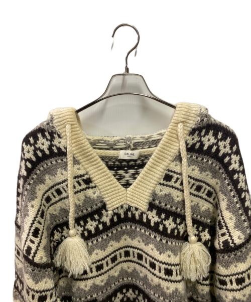 CELINE（セリーヌ）CELINE (セリーヌ) Baja fair isle Shetland wool hoodie ベージュ サイズ:Sの古着・服飾アイテム