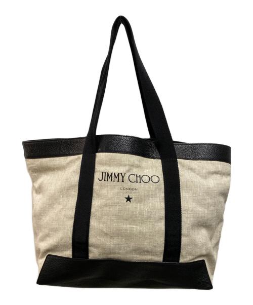 JIMMY CHOO（ジミーチュウ）JIMMY CHOO (ジミーチュウ) キャンバスレザートートバッグ アイボリーの古着・服飾アイテム