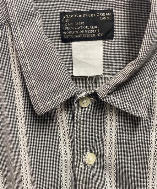 stussy（ステューシー）stussy (ステューシー) 00's レースストライプシャツ グレー サイズ:Ｌの古着・服飾アイテム