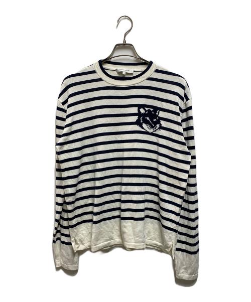 maison kitsune（メゾンキツネ）maison kitsune (メゾンキツネ) FOX HEAD INTARSIA COMFORT STRIPED JUMPER ネイビー×ホワイト サイズ:Ｓの古着・服飾アイテム