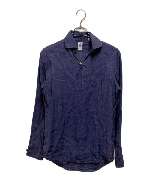 BARNEYS NEWYORK（バーニーズ・ニューヨーク）BARNEYS NEWYORK (バーニーズ・ニューヨーク) finamore (フィナモレ) 別注リネンシャツ ネイビー サイズ:Sの古着・服飾アイテム