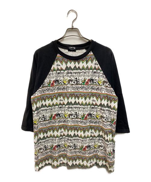 stussy（ステューシー）stussy (ステューシー) 00's Tom Tom ラグランカットソー ホワイト×ブラック サイズ:Lの古着・服飾アイテム