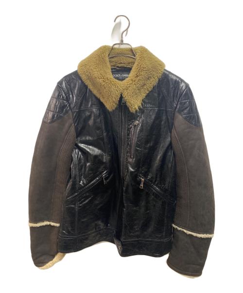 DOLCE & GABBANA（ドルチェ＆ガッバーナ）DOLCE & GABBANA (ドルチェ＆ガッバーナ) ムートンレザージャケット ブラック×ブラウン サイズ:48の古着・服飾アイテム