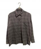 COMOLIコモリ）の古着「ウールチェックオープンカラーシャツ」｜ブラウン