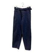 COMOLIコモリ）の古着「ベルテッド ワイド テーパード デニムパンツ」｜インディゴ