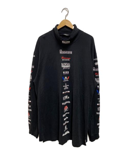 BALENCIAGA（バレンシアガ）BALENCIAGA (バレンシアガ) MULTI LOGO HI-NECK OVERSIZED LS TEE ブラック サイズ:Ｌの古着・服飾アイテム