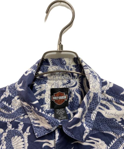 HARLEY-DAVIDSON（ハーレーダビッドソン）HARLEY-DAVIDSON (ハーレーダビッドソン) ドラゴン総柄シャツ ホワイト×ネイビー サイズ:Sの古着・服飾アイテム