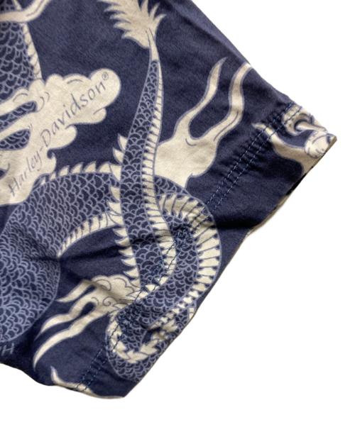 HARLEY-DAVIDSON（ハーレーダビッドソン）HARLEY-DAVIDSON (ハーレーダビッドソン) ドラゴン総柄シャツ ホワイト×ネイビー サイズ:Sの古着・服飾アイテム