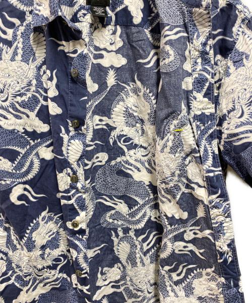 HARLEY-DAVIDSON（ハーレーダビッドソン）HARLEY-DAVIDSON (ハーレーダビッドソン) ドラゴン総柄シャツ ホワイト×ネイビー サイズ:Sの古着・服飾アイテム