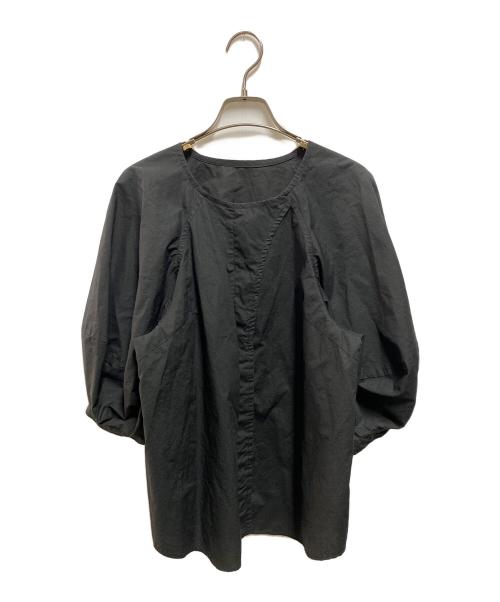 ETRE TOKYO（エトレトウキョウ）ETRE TOKYO (エトレトウキョウ) ランタンスリーブノーカラーブラウス ブラック サイズ:FREEの古着・服飾アイテム