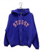stussyステューシー）の古着「FADED GRAPHIC ZIP HOODIE」｜ブルー