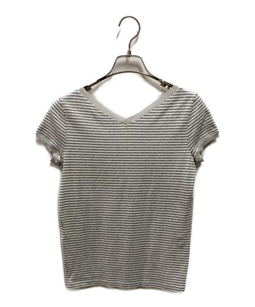 MaxMara（マックスマーラ）MaxMara (マックスマーラ) ボーダーvネックニット ホワイト サイズ:Ｓの古着・服飾アイテム