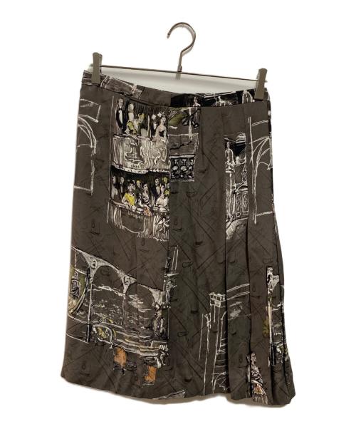 HERMES（エルメス）HERMES (エルメス) 総柄シルクスカート グレー サイズ:38の古着・服飾アイテム