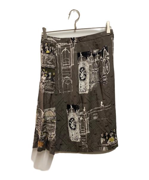 HERMES（エルメス）HERMES (エルメス) 総柄シルクスカート グレー サイズ:38の古着・服飾アイテム