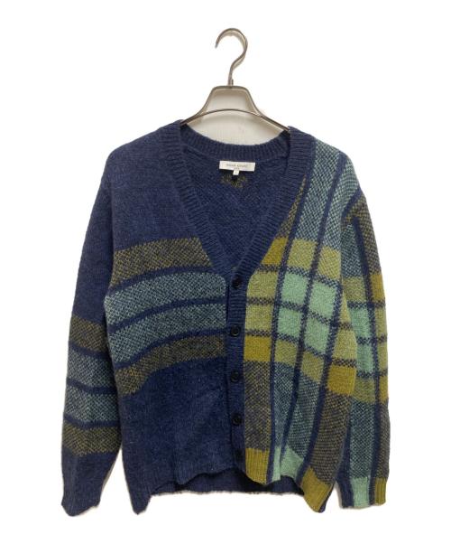 maison kitsune（メゾンキツネ）maison kitsune (メゾンキツネ) GRAPHIC CHECK INTARSIA CARDIGAN ネイビー サイズ:Ｓの古着・服飾アイテム