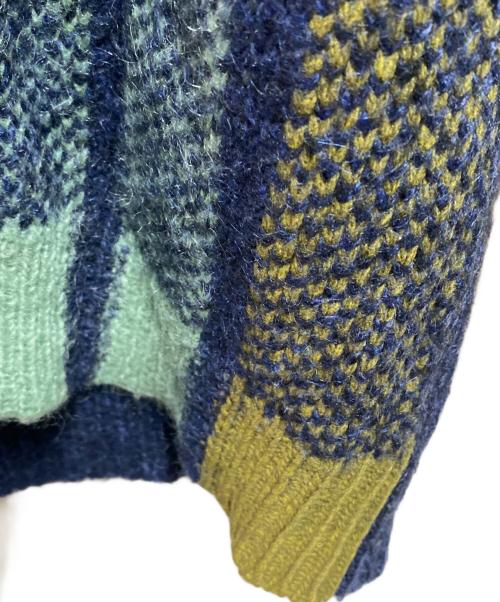 maison kitsune（メゾンキツネ）maison kitsune (メゾンキツネ) GRAPHIC CHECK INTARSIA CARDIGAN ネイビー サイズ:Ｓの古着・服飾アイテム