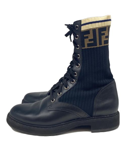 FENDI（フェンディ）FENDI (フェンディ) ロゴニットブーツ ブラック サイズ:25ｃｍの古着・服飾アイテム