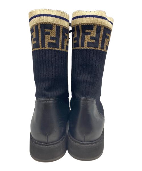 FENDI（フェンディ）FENDI (フェンディ) ロゴニットブーツ ブラック サイズ:25ｃｍの古着・服飾アイテム