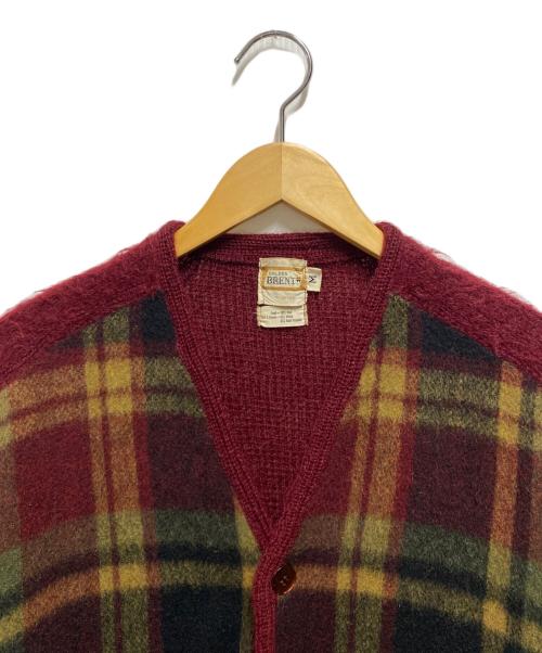 BRENT（ブレント）BRENT (ブレント) モヘア混チェックカーディガン レッド サイズ:Mの古着・服飾アイテム
