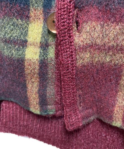 BRENT（ブレント）BRENT (ブレント) モヘア混チェックカーディガン レッド サイズ:Mの古着・服飾アイテム