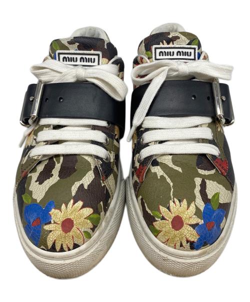 MIU MIU（ミュウミュウ）MIU MIU (ミュウミュウ) クラッシュレザースニーカー グリーン サイズ:351/2の古着・服飾アイテム