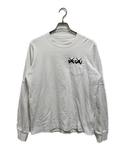 sacai（サカイ）sacai (サカイ) ロゴ刺繍レイヤード長袖カットソー ホワイト サイズ:2の古着・服飾アイテム