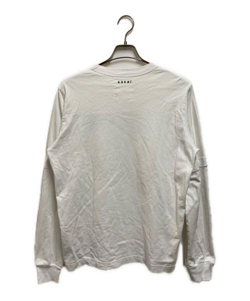 sacai（サカイ）sacai (サカイ) ロゴ刺繍レイヤード長袖カットソー ホワイト サイズ:2の古着・服飾アイテム