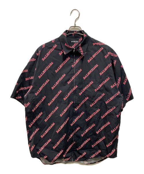 BALENCIAGA（バレンシアガ）BALENCIAGA (バレンシアガ) スポーティロゴ半袖ジップシャツ ブラック サイズ:37の古着・服飾アイテム