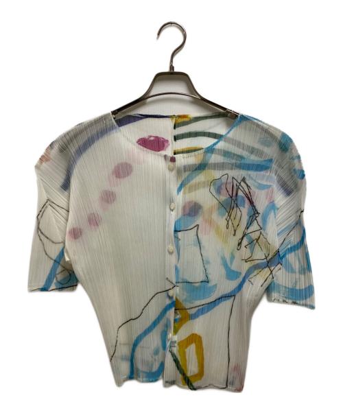 PLEATS PLEASE（プリーツプリーズ）PLEATS PLEASE (プリーツプリーズ) 半袖プリーツカーディガン ホワイト サイズ:3の古着・服飾アイテム