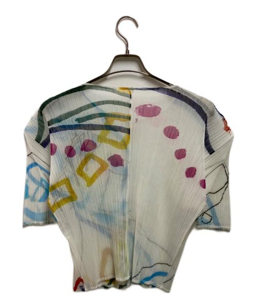 PLEATS PLEASE（プリーツプリーズ）PLEATS PLEASE (プリーツプリーズ) 半袖プリーツカーディガン ホワイト サイズ:3の古着・服飾アイテム