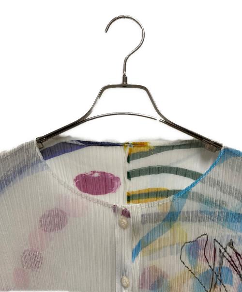 PLEATS PLEASE（プリーツプリーズ）PLEATS PLEASE (プリーツプリーズ) 半袖プリーツカーディガン ホワイト サイズ:3の古着・服飾アイテム