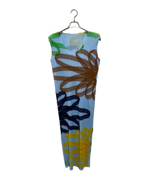 PLEATS PLEASE（プリーツプリーズ）PLEATS PLEASE (プリーツプリーズ) プリーツデザインドレスワンピース ブルー サイズ:2の古着・服飾アイテム