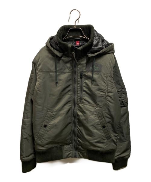 ALPHA（アルファ）ALPHA (アルファ) フーデッドリブジャケット グリーン サイズ:Ｍの古着・服飾アイテム