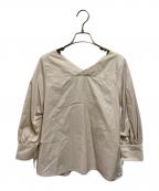 MACPHEEマカフィー）の古着「ストライプシャーリング Vネックブラウス」｜ベージュ