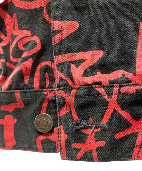 COMME des GARCONS SHIRT（コムデギャルソンシャツ）COMME des GARCONS SHIRT (コムデギャルソンシャツ) SUPREME (シュプリーム) 18AW Printed Canvas Chore Coat ブラック×レッド サイズ:Ｍの古着・服飾アイテム