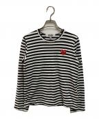 PLAY COMME des GARCONSプレイコムデギャルソン）の古着「ハートワッペンボーダーカットソー」｜ホワイト×ブラック